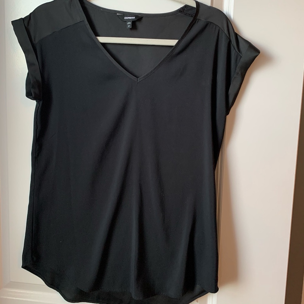 Black, Silky, Short Sleeve Express Blouse